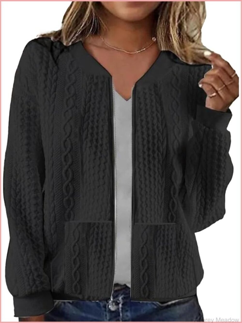 Zip Up Oversized Cardigan Sweater Long Sleeve Hoodie Coat with Pockets